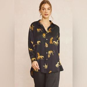 (A5) ROSE+OLIVE, leopard print blouse, size L